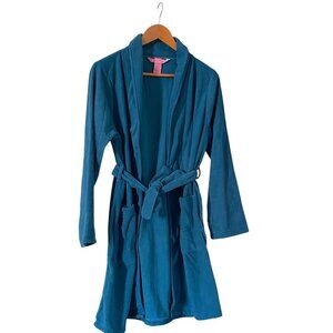 Ms. Maggie Cozy 100% Polyester Fleece Robe Teal Loungewear with Tie Belt S/M